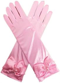 img 3 attached to Kids Party Dress Gloves: DreamHigh Stretch Satin Long Finger Gloves for Girls
