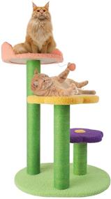 img 4 attached to 🐾 Lucky Monet 3-Tier 28 Inches Cat Activity Tree: Scratching Posts, Pompom Ball Toy, Flower Pattern - A Perfect Haven for Your Feline Friend!