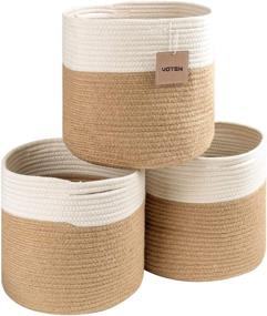 img 4 attached to voten Storage Cubes Baskets: Durable Woven Cotton Organizers, 11x11x11'' to Fit 12x12'' Cube Storage Bookcases/Shelves - 3Pack Khaki