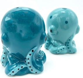 img 1 attached to Stylish Blue/Teal Octopus Salt & Pepper Shakers - High-Quality 2-Piece Set by Boston Warehouse