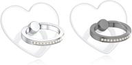 💎 lenoup transparent heart cell phone ring holder kickstand, diamond sparkle bling clear heart finger ring grip stand in silver/black logo