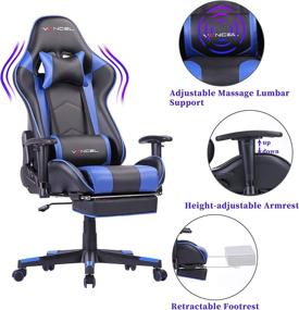 img 1 attached to High Back Gaming Chair with Footrest | Ergonomic Massage Computer Chair for Gamers | Adjustable Office Chair with Headrest and Lumbar Support in Blue