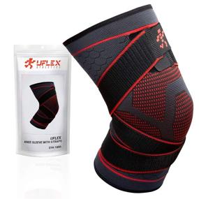 img 4 attached to UFlex Knee Compression Sleeve with Straps - Large | Non-Slip Support for Running & Sports, Meniscus Tear Relief