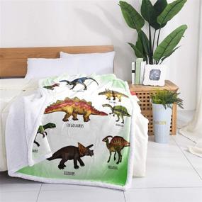 img 2 attached to 🦖 Dinosaur Sherpa Fleece Blanket for Boys - Soft & Warm Jurassic Dinosaur Print Throw for Bed/Couch (50" x 60")