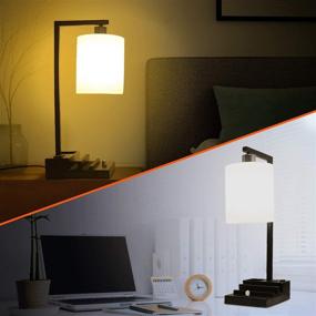 img 1 attached to 💡 Modern Bedside Table Lamp - Dimmable Nightstand Lamp with 3 Lighting Color Options, 2 USB Ports & AC Outlet - Stylish Desk Lamp with PMMA Shade and LED Bulb, Functional USB Table Lamp for Bedroom, Living Room, Office