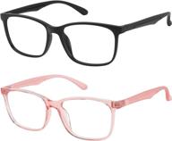 blue light blocking glasses for men women tr lightweight computer glasses anti blue light non-prescription fake glasses frame with clear lens 2 pack (matte black bright pink) logo