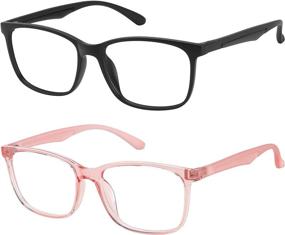 img 4 attached to Blue Light Blocking Glasses For Men Women TR Lightweight Computer Glasses Anti Blue Light Non-Prescription Fake Glasses Frame With Clear Lens 2 Pack (Matte Black Bright Pink)