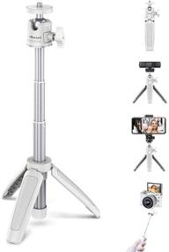 img 4 attached to 📷 Mini Portable Camera Tripod: Lightweight White Handle for iPhone/Samsung/Google Smartphone, Action Cam, Webcam - 1/4" Vlogging Table Stand for Video Shooting & Photography Accessory