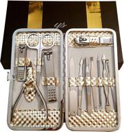 y.s. professional manicure travel set for men and women - 12 piece kit of stainless steel manicure & pedicure tools - nail clippers and grooming kit in a beautiful gold metallic case logo