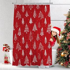 img 4 attached to Mitovilla Christmas Shower Curtain Set: Festive Red Xmas Curtain with White Pine Motif, Ideal for Modern Bathroom Decor - 72 x 72