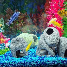 img 1 attached to 🐠 Set of 5 Ceramic Fish Tank Hideout Cave Ornaments - Stackable Aquarium Decoration Rock Caves in Various Styles for Territorial Fish, Shrimp, Cichlid Breeding, and Hiding