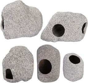 img 4 attached to 🐠 Set of 5 Ceramic Fish Tank Hideout Cave Ornaments - Stackable Aquarium Decoration Rock Caves in Various Styles for Territorial Fish, Shrimp, Cichlid Breeding, and Hiding