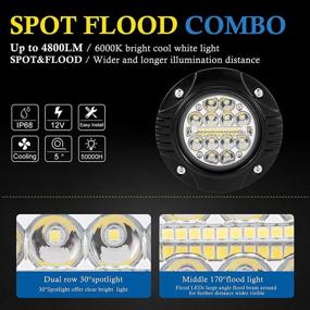 img 3 attached to 🚜 BUNKER INDUST Flush Mount LED Pods: 5 Inch Waterproof LED Truck Work Light Bar - 1 Pair, 48W Driving Bumper Lights for Golf Cart, Tractor, Tacoma, ATV, UTV - Flood Spot Combo Off Road Fog Lights