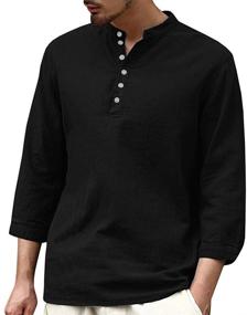 img 1 attached to 👕 Casual Cotton Summer Henley Shirt by Enjoybuy