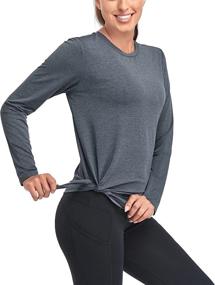 img 1 attached to Sleeve Workout Shirts Women Running Sports & Fitness