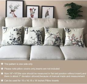 img 3 attached to 🎨 Ink Wash Painting Pillow Cover Set - Plum Blossom, Chrysanthemum, Orchid, and Bamboo Cushion Covers - Traditional Chinese Calligraphy Culture Home Decorative Pillowcases - 18 x 18 inches - Pack of 4 (Wash Painting)