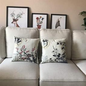 img 1 attached to 🎨 Ink Wash Painting Pillow Cover Set - Plum Blossom, Chrysanthemum, Orchid, and Bamboo Cushion Covers - Traditional Chinese Calligraphy Culture Home Decorative Pillowcases - 18 x 18 inches - Pack of 4 (Wash Painting)