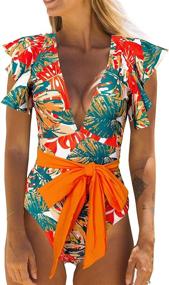 img 4 attached to 👙 Stylish Binlowis Deep V Neck Floral Print Beachwear Bathing Suit for Women