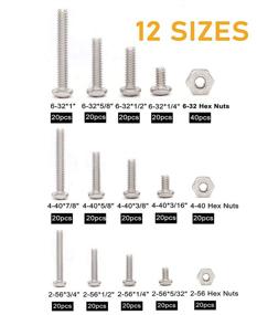 img 2 attached to 360pcs #2-56#4-40#6-32 Pan Head Phillips 304 Stainless Steel Screws and Hex Nuts Assortment Kit, Small Screws Kit, Plain Finish by binifiMux