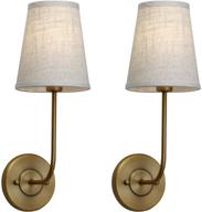 🛋️ stylish pathson vintage wall sconce, 2-pack 1-light wall light with linen fabric lamp shade, ideal for bedroom and living room decor, antique brass finish логотип