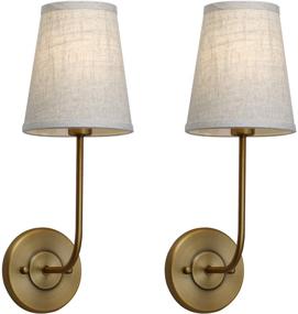 img 4 attached to 🛋️ Stylish Pathson Vintage Wall Sconce, 2-Pack 1-Light Wall Light with Linen Fabric Lamp Shade, Ideal for Bedroom and Living Room Decor, Antique Brass Finish