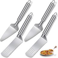 stainless steel pie server set - 4 piece pie spatula with serrated cake cutter, comfortable handle for easy grip, ideal for cutting and serving desserts, brownies, pizza, and cake logo