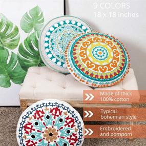 img 2 attached to 🌈 Colorful Embroidered Bohemian Round Floor Pillow - Ethnic Boho Cotton Cushion for Living Room, Bedroom, Balcony, Yoga Room, Car, Office, and Outdoor - Home Decor Pouf Ottoman (Approximately 18 inches)