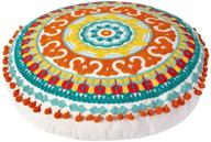 🌈 colorful embroidered bohemian round floor pillow - ethnic boho cotton cushion for living room, bedroom, balcony, yoga room, car, office, and outdoor - home decor pouf ottoman (approximately 18 inches) logo