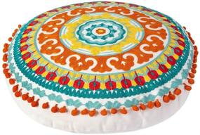 img 4 attached to 🌈 Colorful Embroidered Bohemian Round Floor Pillow - Ethnic Boho Cotton Cushion for Living Room, Bedroom, Balcony, Yoga Room, Car, Office, and Outdoor - Home Decor Pouf Ottoman (Approximately 18 inches)