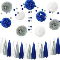 🎉 26pcs royal blue gray white baby shower birthday wedding tissue paper pom pom party decoration kit - 12 inch 10 inch 8 inch logo