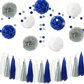 img 4 attached to 🎉 26pcs Royal Blue Gray White Baby Shower Birthday Wedding Tissue Paper Pom Pom Party Decoration Kit - 12 inch 10 inch 8 inch