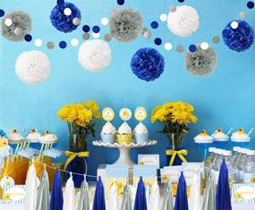 img 3 attached to 🎉 26pcs Royal Blue Gray White Baby Shower Birthday Wedding Tissue Paper Pom Pom Party Decoration Kit - 12 inch 10 inch 8 inch