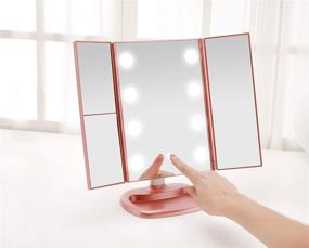 img 1 attached to 🌹 Rose Gold Miss Sweet Tri-fold Makeup Mirror Vanity Mirror with 1X/2X/3X Magnification and Big Bulb Feature