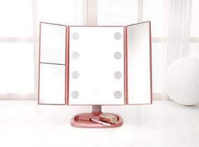 img 3 attached to 🌹 Rose Gold Miss Sweet Tri-fold Makeup Mirror Vanity Mirror with 1X/2X/3X Magnification and Big Bulb Feature