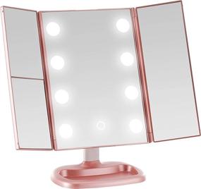 img 4 attached to 🌹 Rose Gold Miss Sweet Tri-fold Makeup Mirror Vanity Mirror with 1X/2X/3X Magnification and Big Bulb Feature