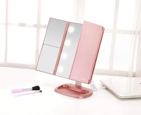 img 2 attached to 🌹 Rose Gold Miss Sweet Tri-fold Makeup Mirror Vanity Mirror with 1X/2X/3X Magnification and Big Bulb Feature