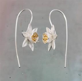 img 2 attached to 🌼 Vintage Silver Folk Daffodil Hook Earrings - Ideal for Women and Girls, Perfect for SEO