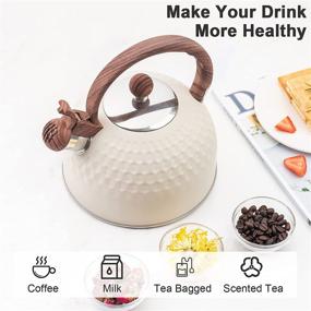 img 1 attached to 🍵 Stainless Steel Tea Kettle with Anti-Heat Wood Grain Handle, Cylindrical Wood Grain Stainless Steel Cover, 2.5L Capacity, White