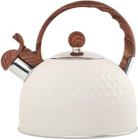 img 4 attached to 🍵 Stainless Steel Tea Kettle with Anti-Heat Wood Grain Handle, Cylindrical Wood Grain Stainless Steel Cover, 2.5L Capacity, White