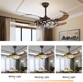 img 2 attached to 42 Inch Tiffany Style Invisible Ceiling Fan with Lights - Remote Control, Retractable Blades, 3 Speeds & Light Changes - Fandelier Chandelier Fan - Quiet Motor - Indoor Ceiling Lighting Fixture