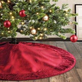 img 4 attached to 🎄 Meriwoods Christmas Tree Skirt 48 Inch: Large Faux Silk Tree Collar adorned with Embroidered Sequins - Rustic Indoor Xmas Decorations in Burgundy Red