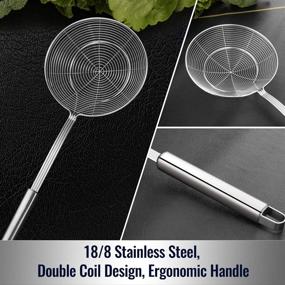 img 2 attached to Hiware 5.4 Inch Solid Stainless Steel Spider Strainer Skimmer Ladle - Perfect for Cooking, Frying, and Pasta Straining - Premium Kitchen Utensils Wire Strainer Spoon