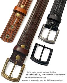 img 1 attached to 👜 Stylish Basketweave Embossed Genuine Leather Black Men's Accessories and Belts