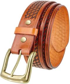 img 4 attached to 👜 Stylish Basketweave Embossed Genuine Leather Black Men's Accessories and Belts