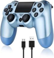 🎮 titanium blue wireless controller for p-4: dual vibration, stereo headset jack, touch pad control - compatible with p-4/slim/pro console logo