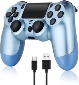 img 4 attached to 🎮 Titanium Blue Wireless Controller for P-4: Dual Vibration, Stereo Headset Jack, Touch Pad Control - Compatible with P-4/Slim/Pro Console