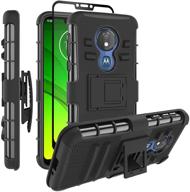 black changej case for motorola moto g7 power/supra with tempered glass screen protector, holster belt clip, and amor case - enhanced seo logo