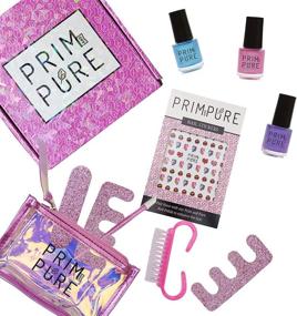 img 4 attached to 💅 Набор безопасного лака для ногтей Prim and Pure для детей - Нетоксичный, стираемый, без запаха и быстро высыхающий, сделанный из фруктов и овощей (розовый, фиолетовый, морской волны) - Сделано в США