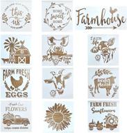 12-piece farmhouse sign stencils set | reusable large farm theme stencils for wood painting | sunflower, farm truck, & sheep patterns logo