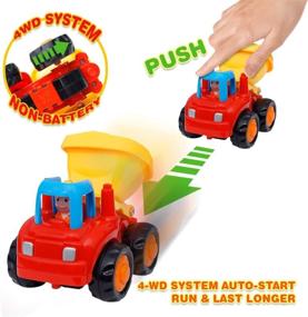 img 3 attached to CifToys Автомобили на трениях: Строительные транспортные средства Push and Go для мальчиков и девочек от 18 месяцев до 5 лет - Набор для малышей из 4-х трактора, бетоносмесителя, бульдозера и самосвала